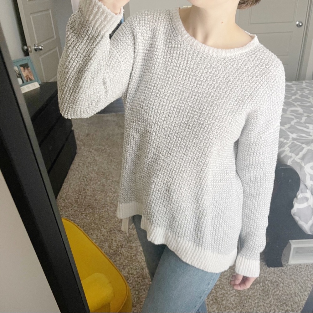 Eileen Fisher Gray White Waffle Knit Sweater XS